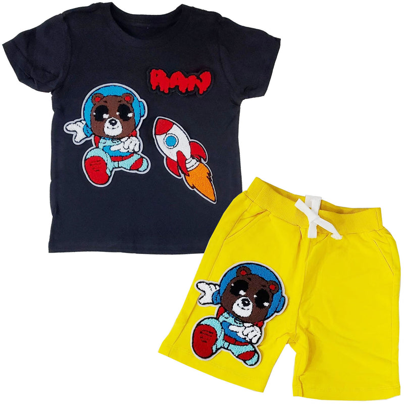 Kids Space Teddy Chenille T-Shirt and Cotton Shorts Set - Rawyalty Clothing