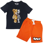 Kids Teddy Robot Chenille Crew Neck and RAW Drip White Chenille Cotton Shorts Set - Rawyalty Clothing