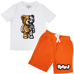 Kids Teddy Robot Chenille Crew Neck and RAW Drip White Chenille Cotton Shorts Set - Rawyalty Clothing