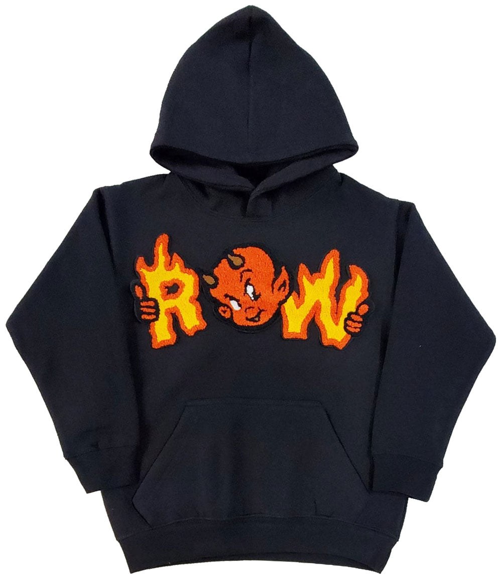 Kids RAW Devil Chenille Hoodie - Black - Rawyalty Clothing