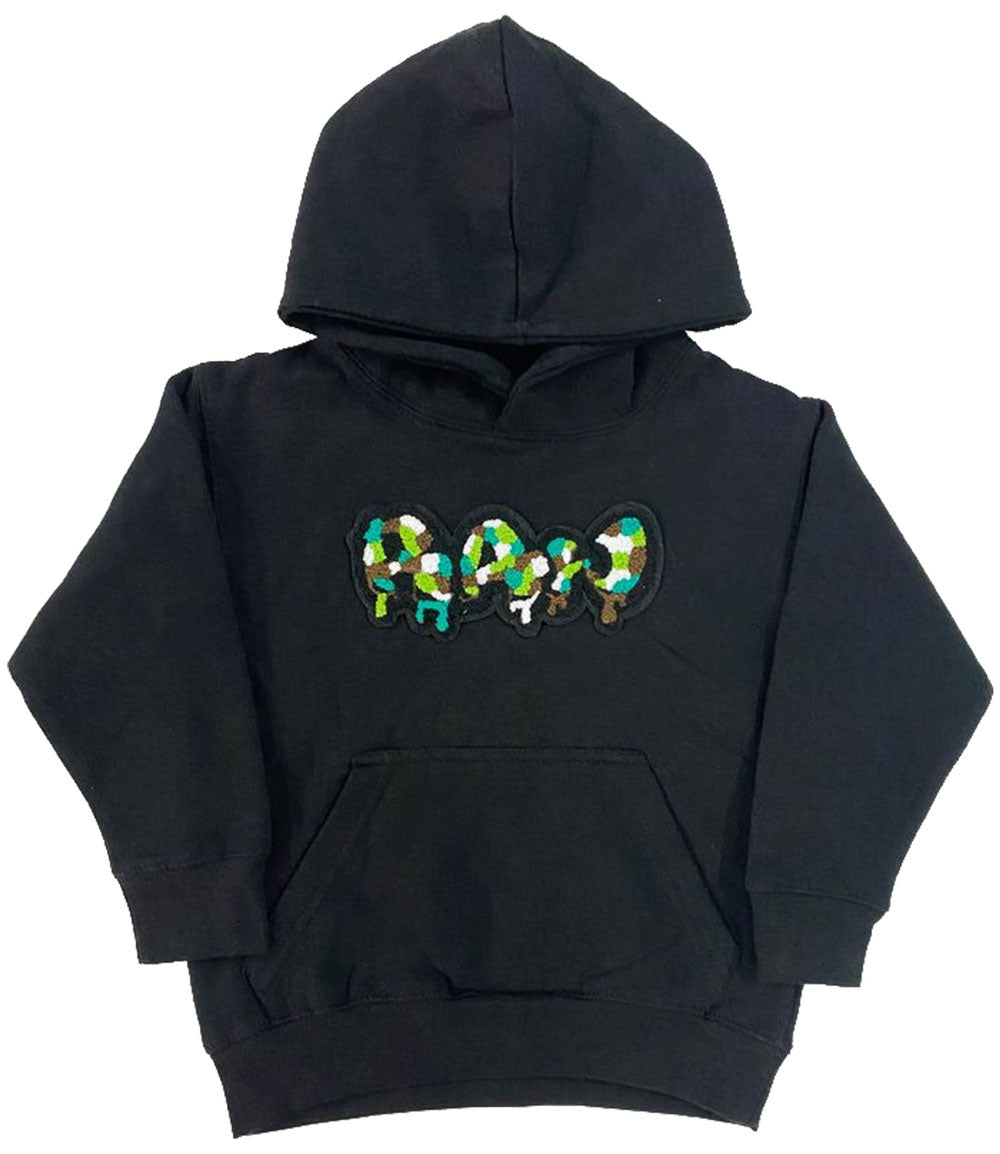 Kids RAW Drip Camo Green Chenille Hoodie - Rawyalty Clothing