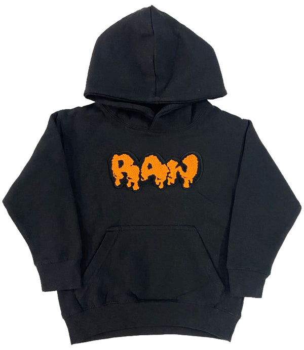 Kids RAW Drip Orange Chenille Hoodie - Black - Rawyalty Clothing