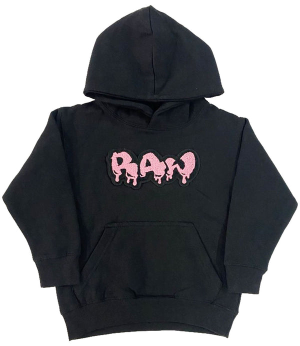 Kids RAW Drip Pink Chenille Hoodie - Black - Rawyalty Clothing