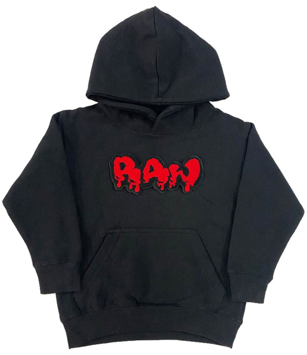 Kids RAW Drip Red Chenille Hoodie - Rawyalty Clothing