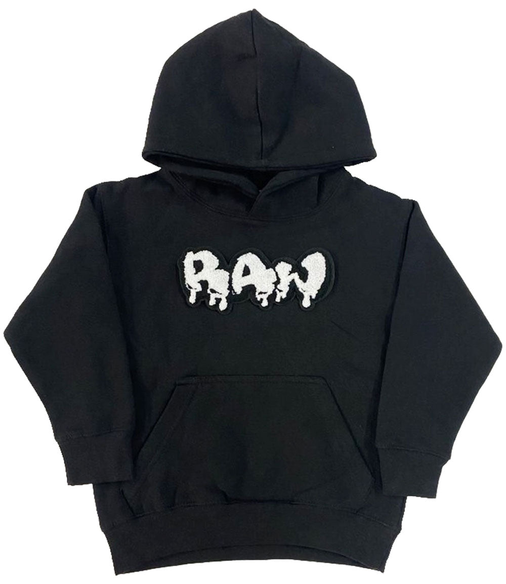 Kids RAW Drip White Chenille Hoodie - Black - Rawyalty Clothing
