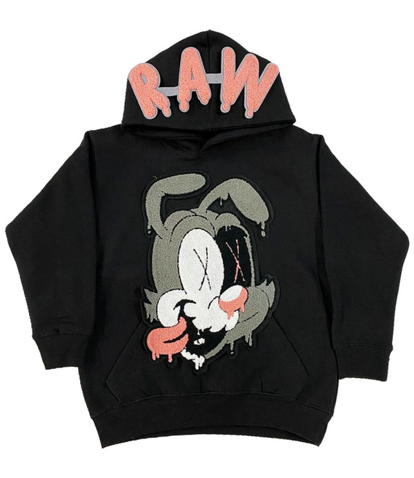 Kids RAW Nights Peach Chenille Hoodie - Black - Rawyalty Clothing