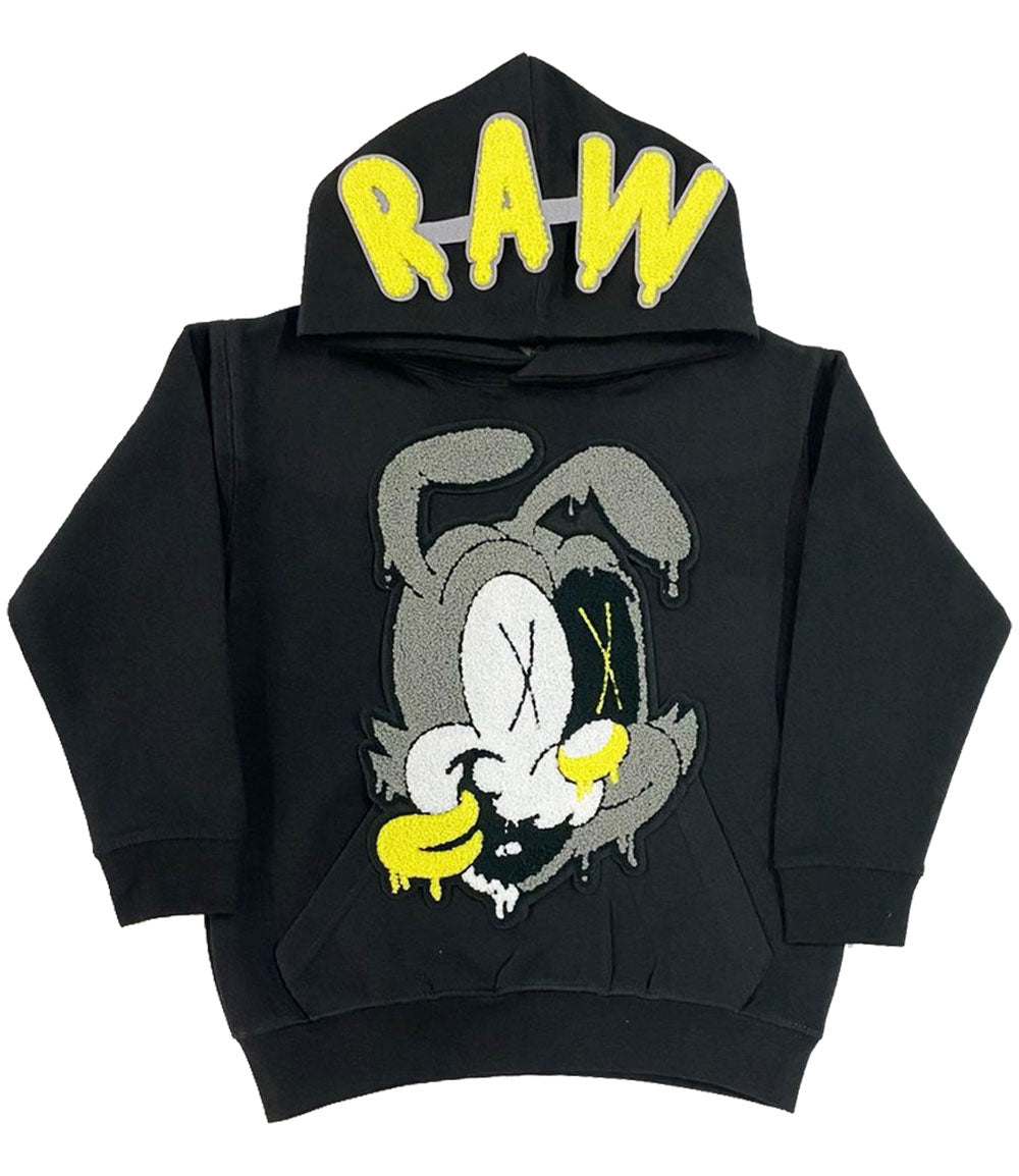 Kids RAW Nights Yellow Chenille Hoodie - Black - Rawyalty Clothing