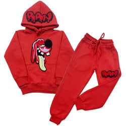 Kids Anti Social Red RAW Drip Red Chenille Hoodie and Jogger Set - Rawyalty Clothing