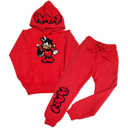 Kids Bomb RAW Drip Red Chenille Hoodie and Jogger Set - Rawyalty Clothing
