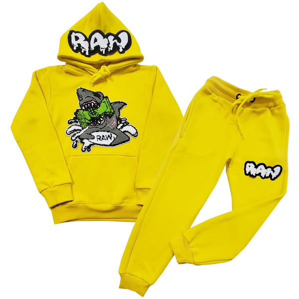 Kids Money Hungry RAW Drip White Chenille Hoodie and Jogger Set - Rawyalty Clothing