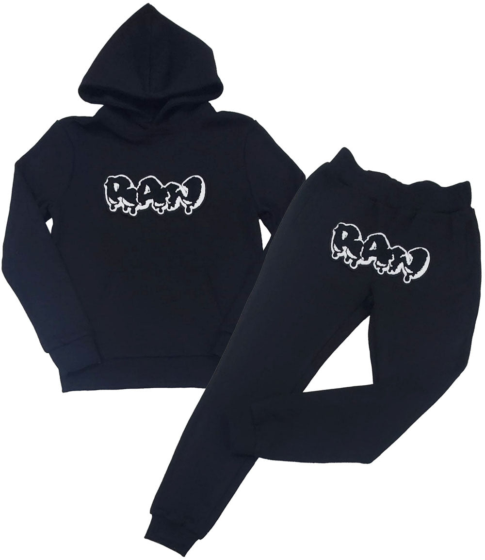 Kids RAW Drip Black Chenille Hoodie and Jogger Set - Rawyalty Clothing