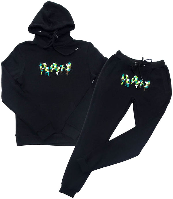 Kids RAW Drip Camo Green Chenille Hoodie and Jogger Set - Rawyalty Clothing