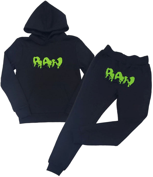 Kids RAW Drip Lime Green Chenille Hoodie and Jogger Set - Rawyalty Clothing