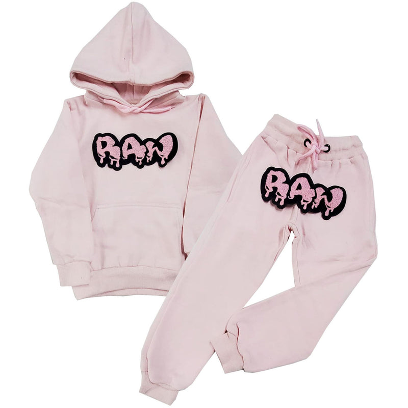 Kids RAW Drip Pink Chenille Hoodie and Jogger Set - Rawyalty Clothing