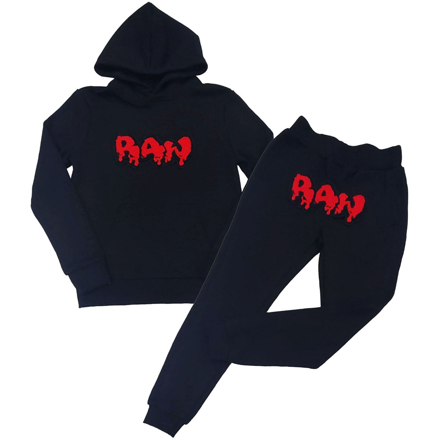 Kids RAW Drip Red Chenille Hoodie And Jogger Set - Rawyalty Clothing