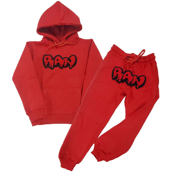 Kids RAW Drip Red Chenille Hoodie And Jogger Set - Rawyalty Clothing