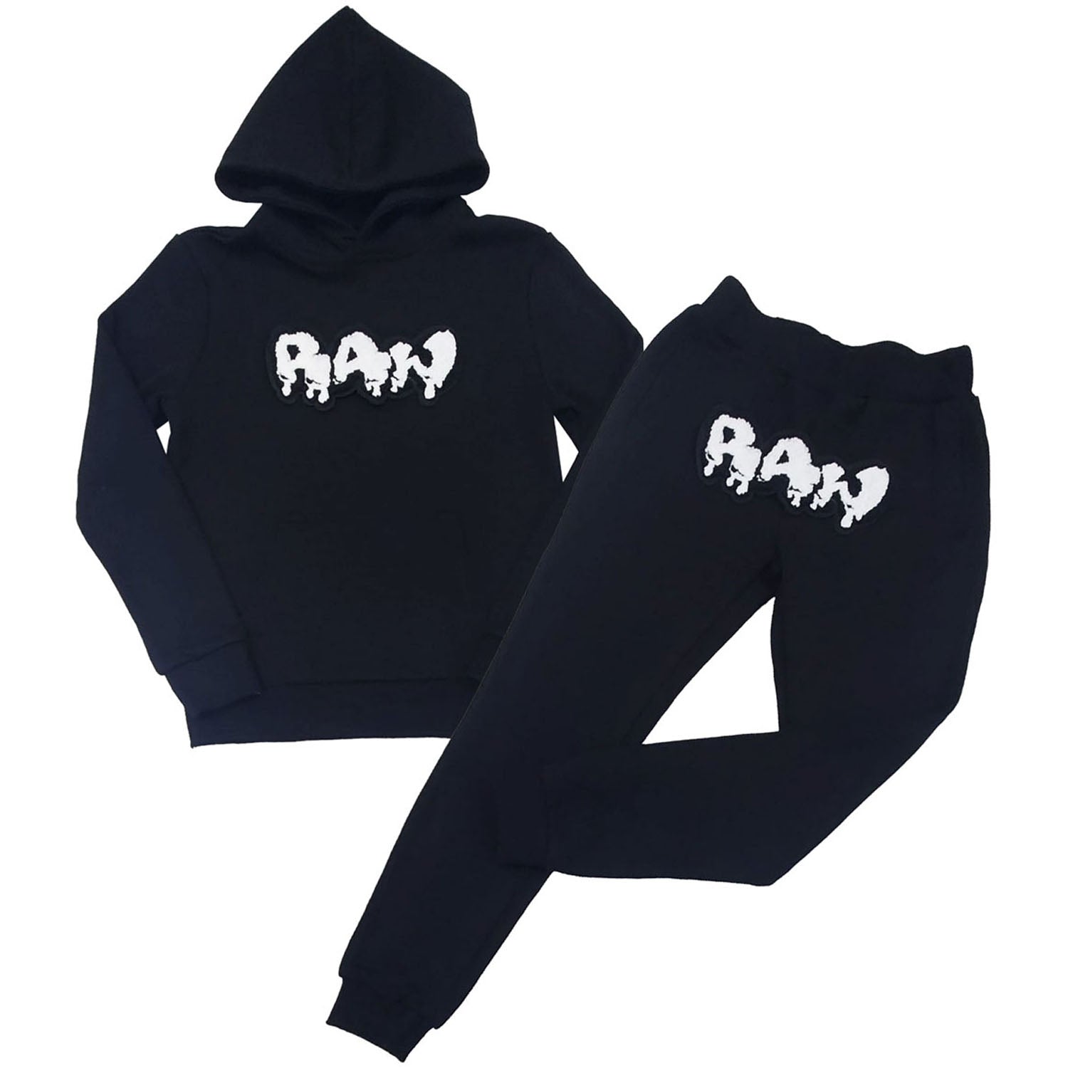 Kids RAW Drip White Chenille Hoodie and Jogger Set - Rawyalty Clothing