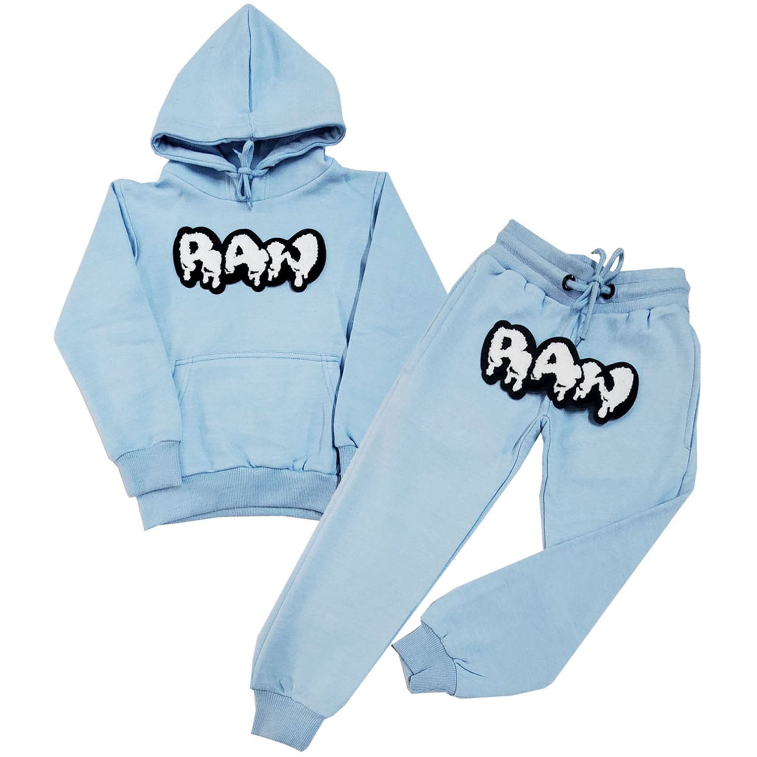 Kids RAW Drip White Chenille Hoodie and Jogger Set - Rawyalty Clothing