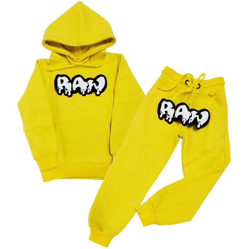 Kids RAW Drip White Chenille Hoodie and Jogger Set - Rawyalty Clothing