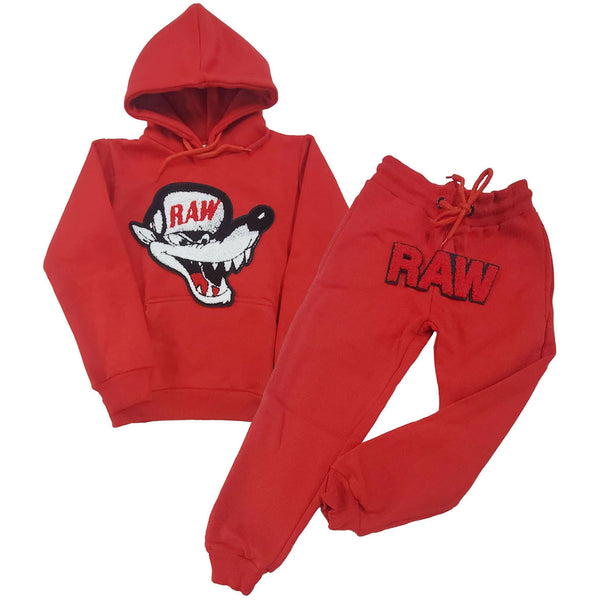 Kids Survive Chenille Hoodie and RAW Basic Red Jogger Set - Rawyalty Clothing