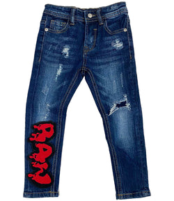 Kids RAW Drip Red Chenille Denim Jeans - Rawyalty Clothing
