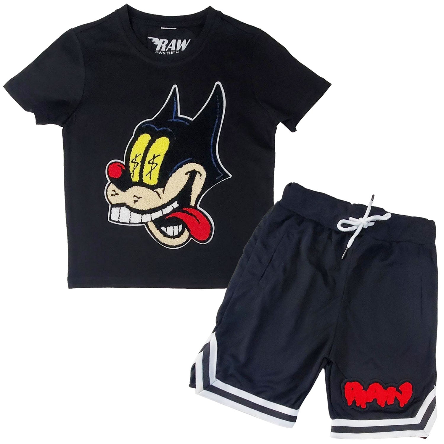 Kids Cash Chenille Crew Neck T-Shirts and RAW Drip Chenille Mesh Shorts Set - Rawyalty Clothing