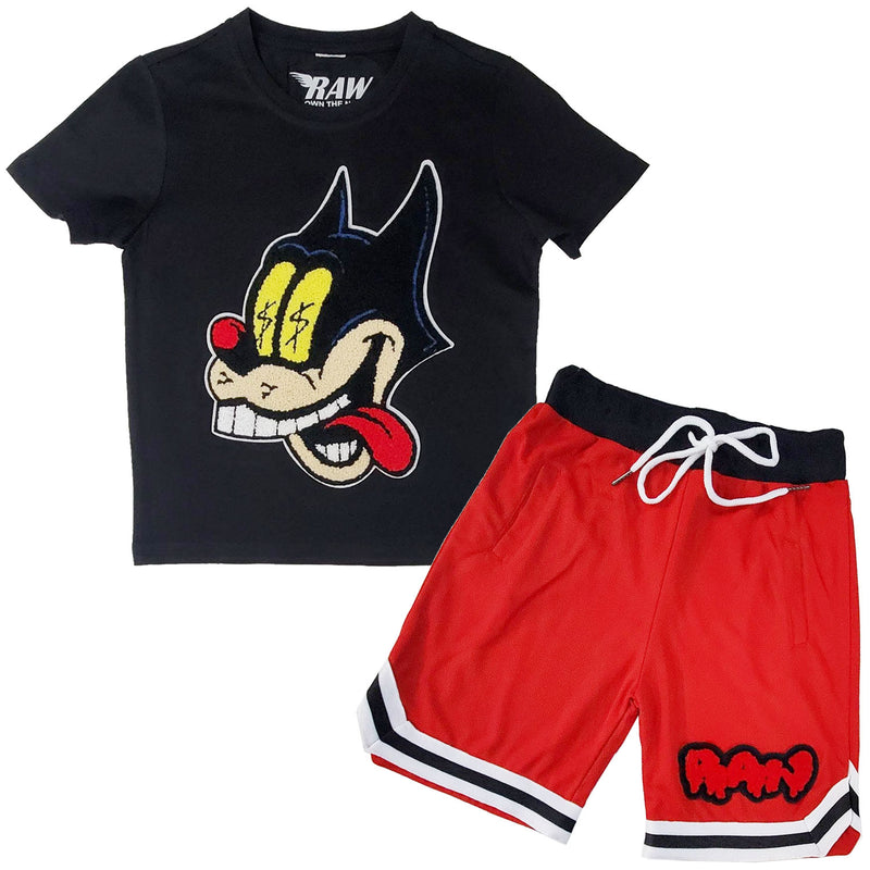Kids Cash Chenille Crew Neck T-Shirts and RAW Drip Chenille Mesh Shorts Set - Rawyalty Clothing
