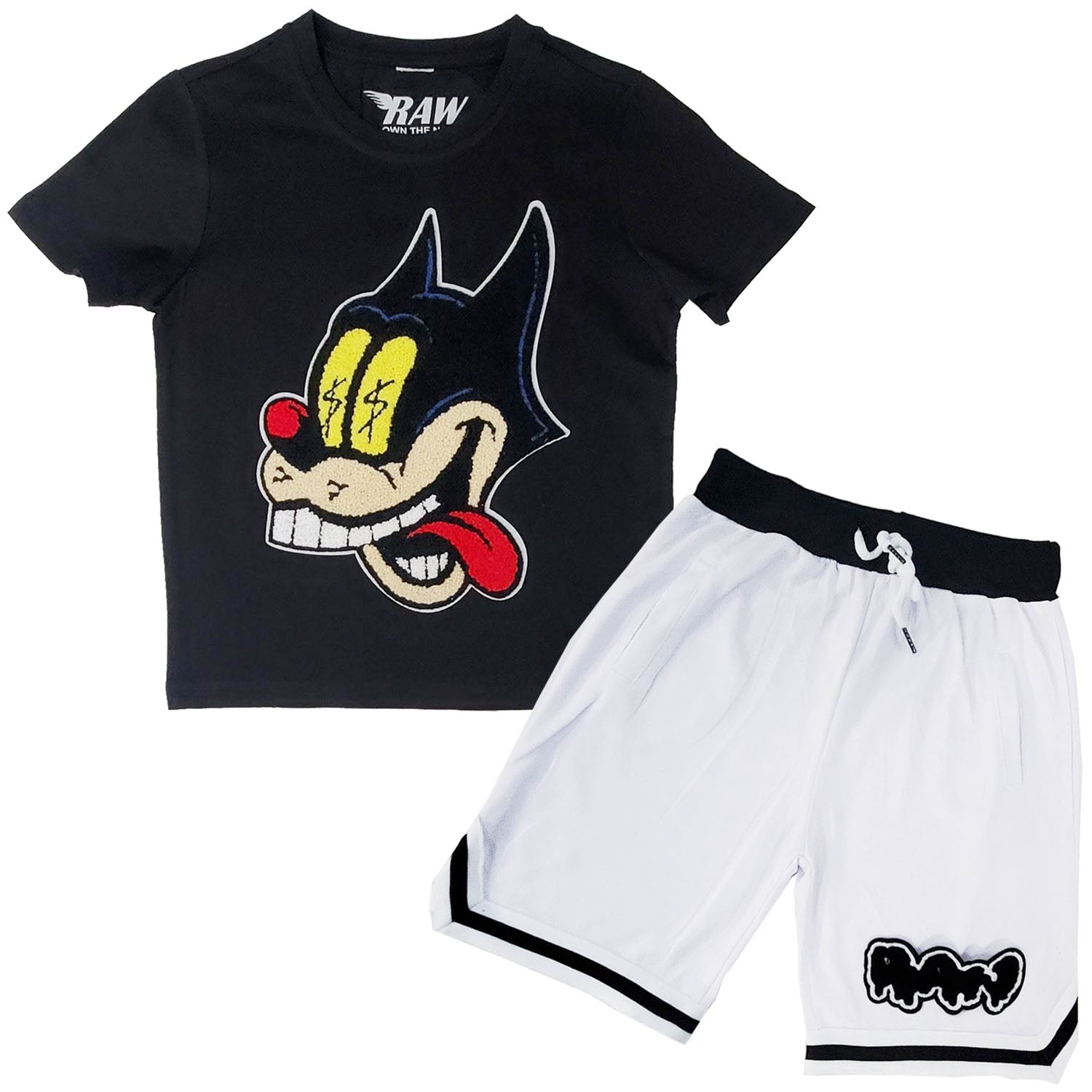 Kids Cash Chenille Crew Neck T-Shirts and RAW Drip Chenille Mesh Shorts Set - Rawyalty Clothing