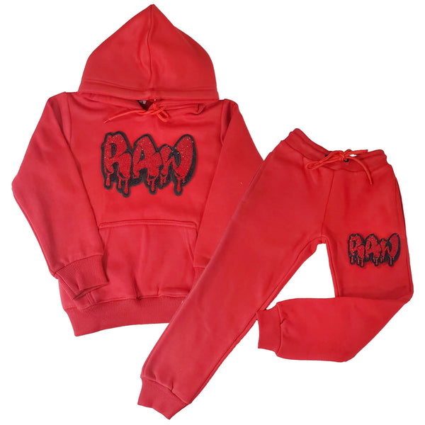 Kids RAW Drip Red Bling Hoodie and Jogger Set - Rawyalty Clothing