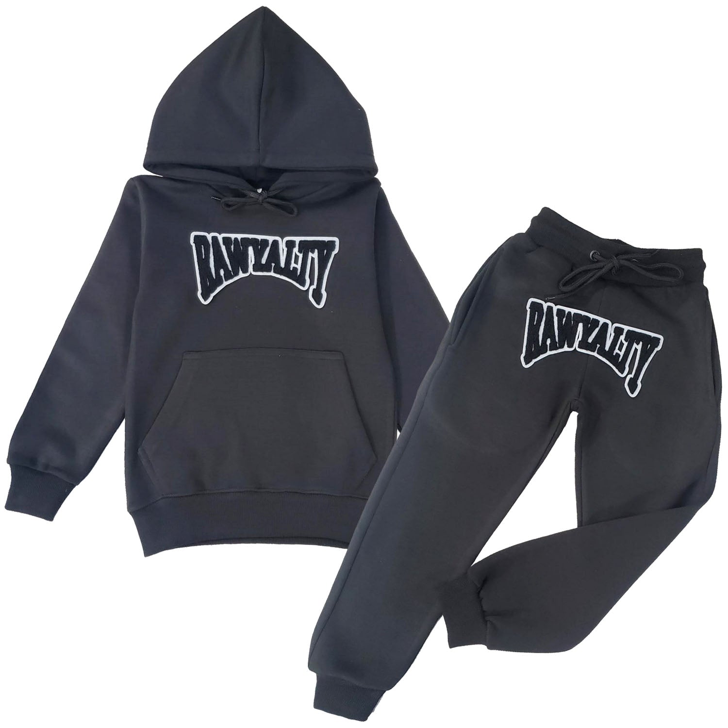 Kids Rawyalty Black Chenille Hoodie and Jogger Set - Rawyalty Clothing