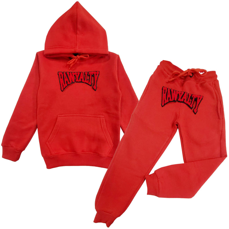 Kids Rawyalty Red Chenille Hoodie and Jogger Set - Rawyalty Clothing