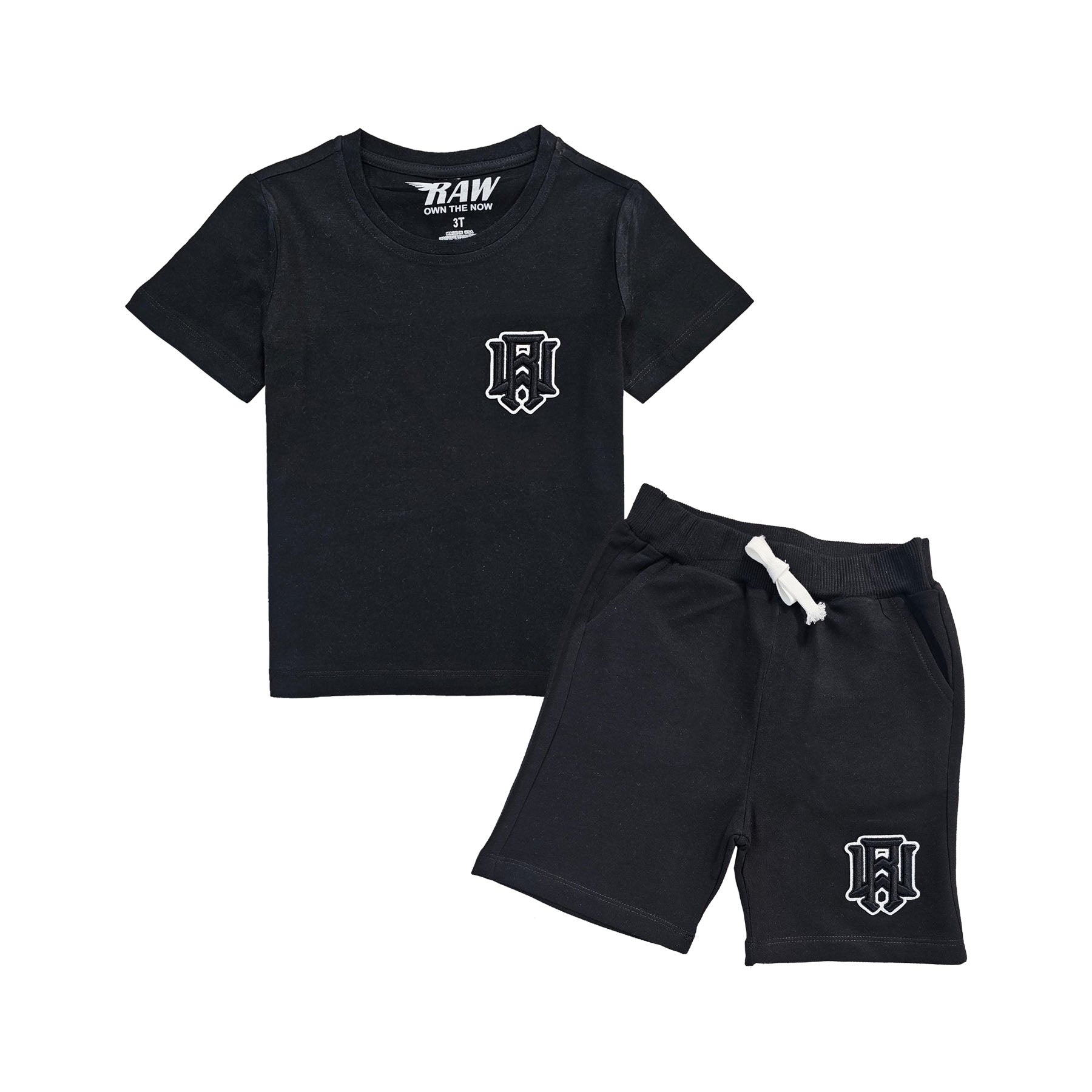 Kids 3D Stitch Logo Black Embroidery T-Shirts and Cotton Shorts Set - Rawyalty Clothing