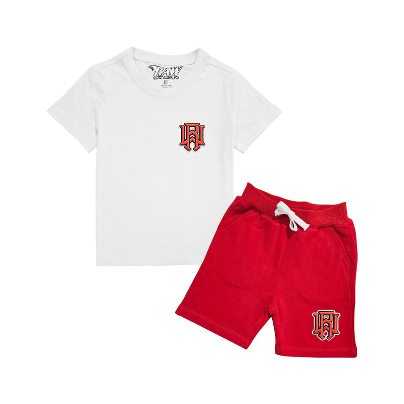 Kids 3D Stitch Logo Red Embroidery T-Shirts and Cotton Shorts Set - Rawyalty Clothing