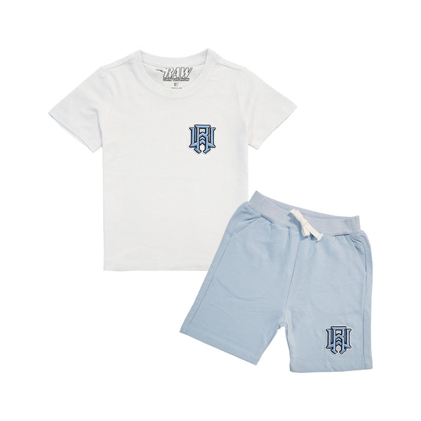 Kids 3D Stitch Logo Sky Embroidery T-Shirts and Cotton Shorts Set - Rawyalty Clothing