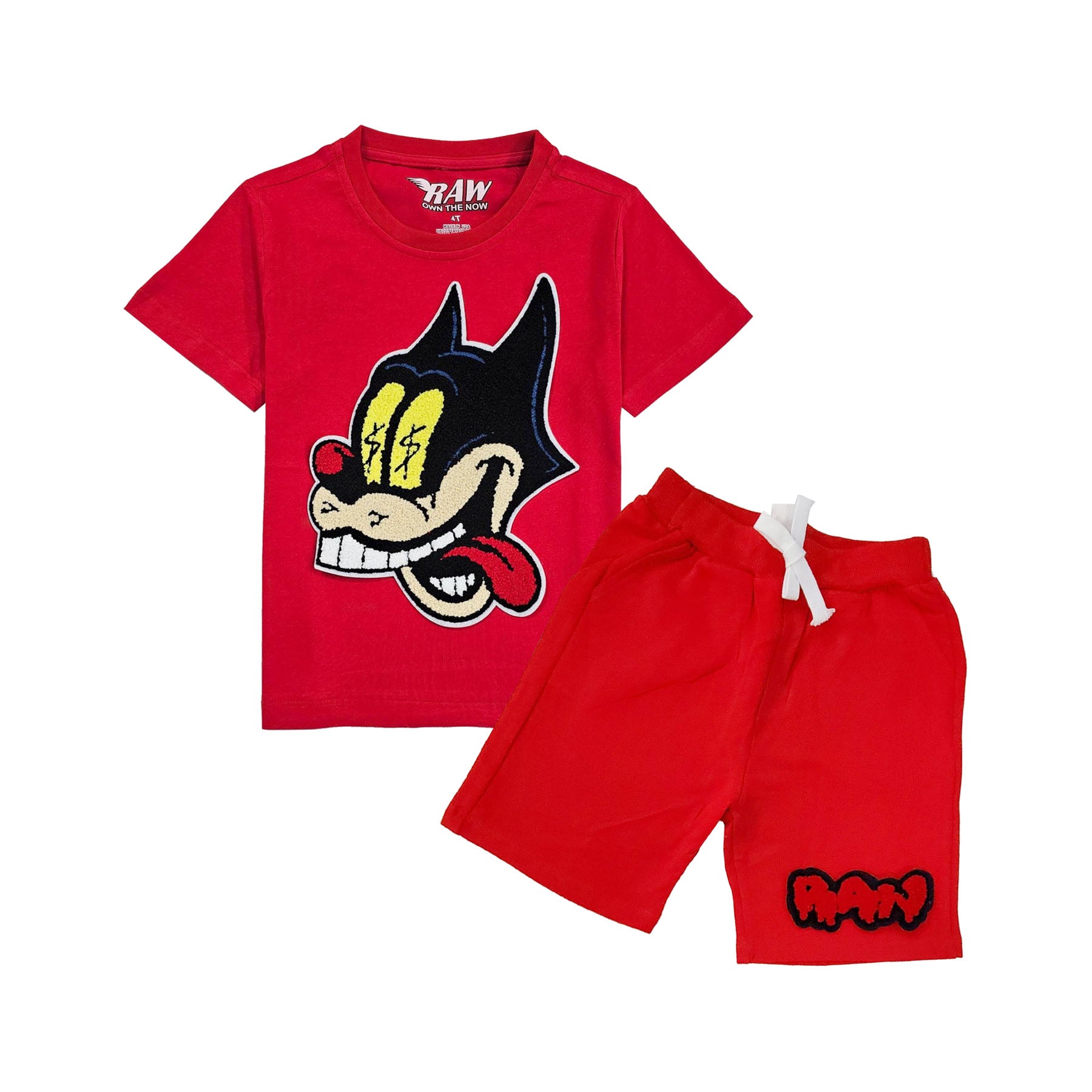 Kids Cash Chenille Crew Neck T-Shirts and RAW Drip Chenille Cotton Shorts Set - Rawyalty Clothing