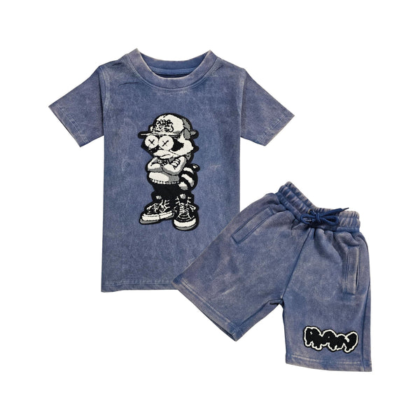 Kids Cash Addicted Chenille T-Shirt and Raw Drip Black Chenille Cotton Shorts Set - Rawyalty Clothing