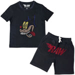 Kids Cash Bling Crew Neck T-Shirt and RAW Wing Red Bling Cotton Shorts Set - Rawyalty Clothing