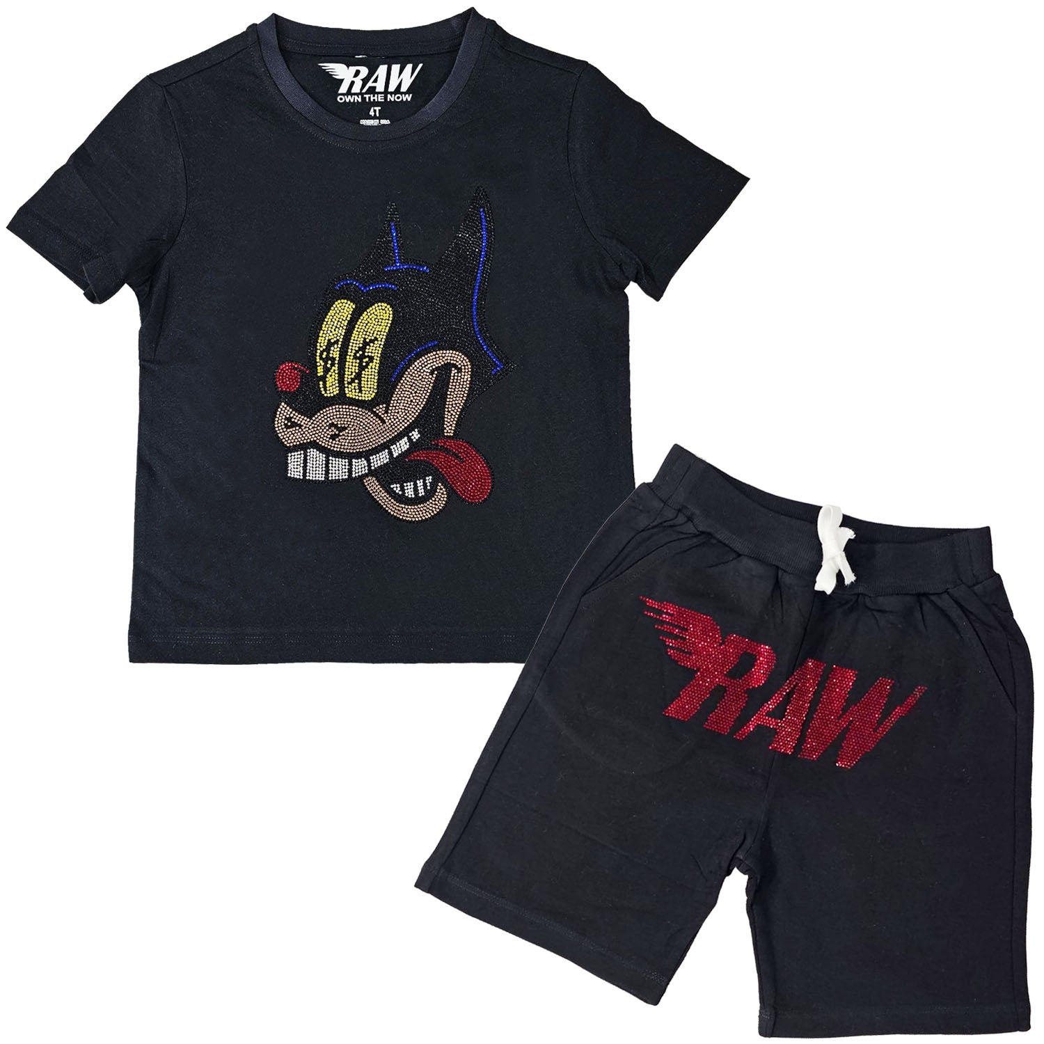 Kids Cash Bling Crew Neck T-Shirt and RAW Wing Red Bling Cotton Shorts Set - Rawyalty Clothing