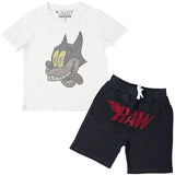 Kids Cash Bling Crew Neck T-Shirt and RAW Wing Red Bling Cotton Shorts Set - Rawyalty Clothing