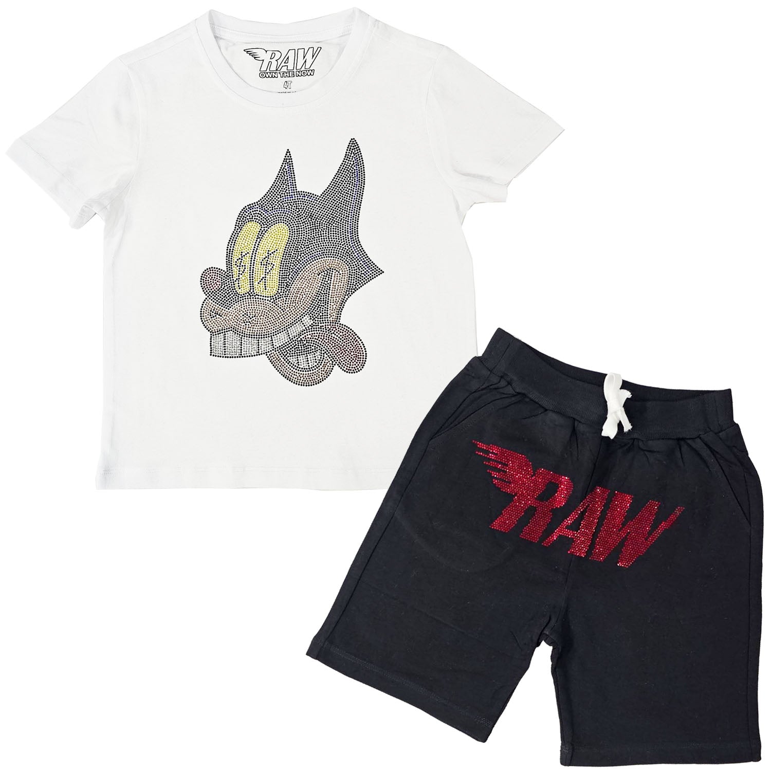Kids Cash Bling Crew Neck T-Shirt and RAW Wing Red Bling Cotton Shorts Set - Rawyalty Clothing