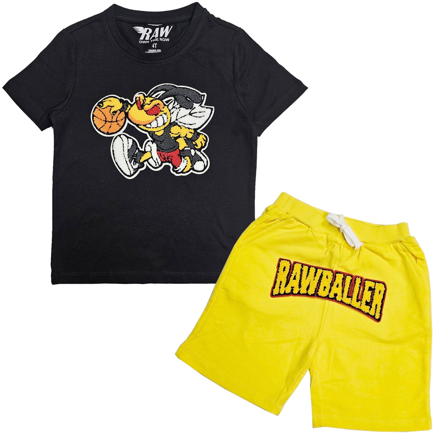 Kids Rawballer Chenille T-Shirts and Cotton Shorts Set - Rawyalty Clothing