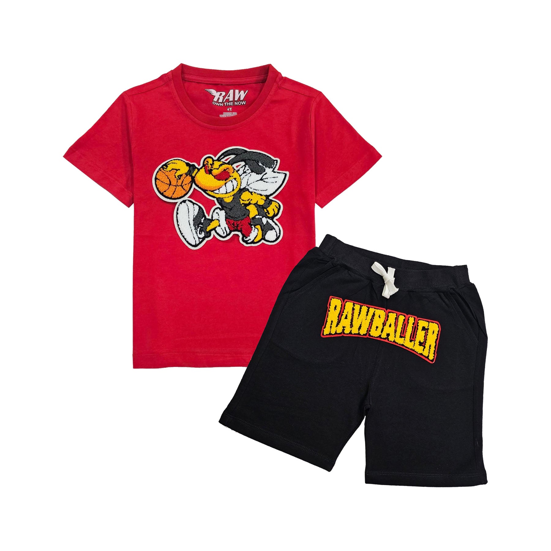 Kids Rawballer Chenille T-Shirts and Cotton Shorts Set - Rawyalty Clothing