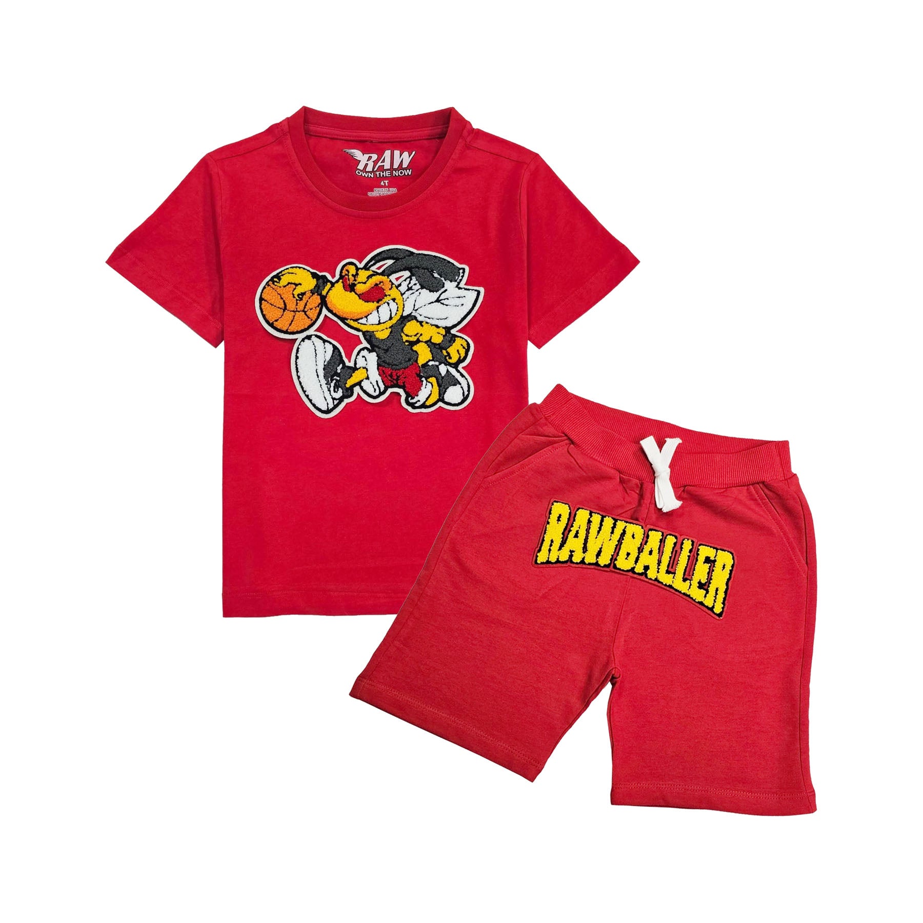 Kids Rawballer Chenille T-Shirts and Cotton Shorts Set - Rawyalty Clothing