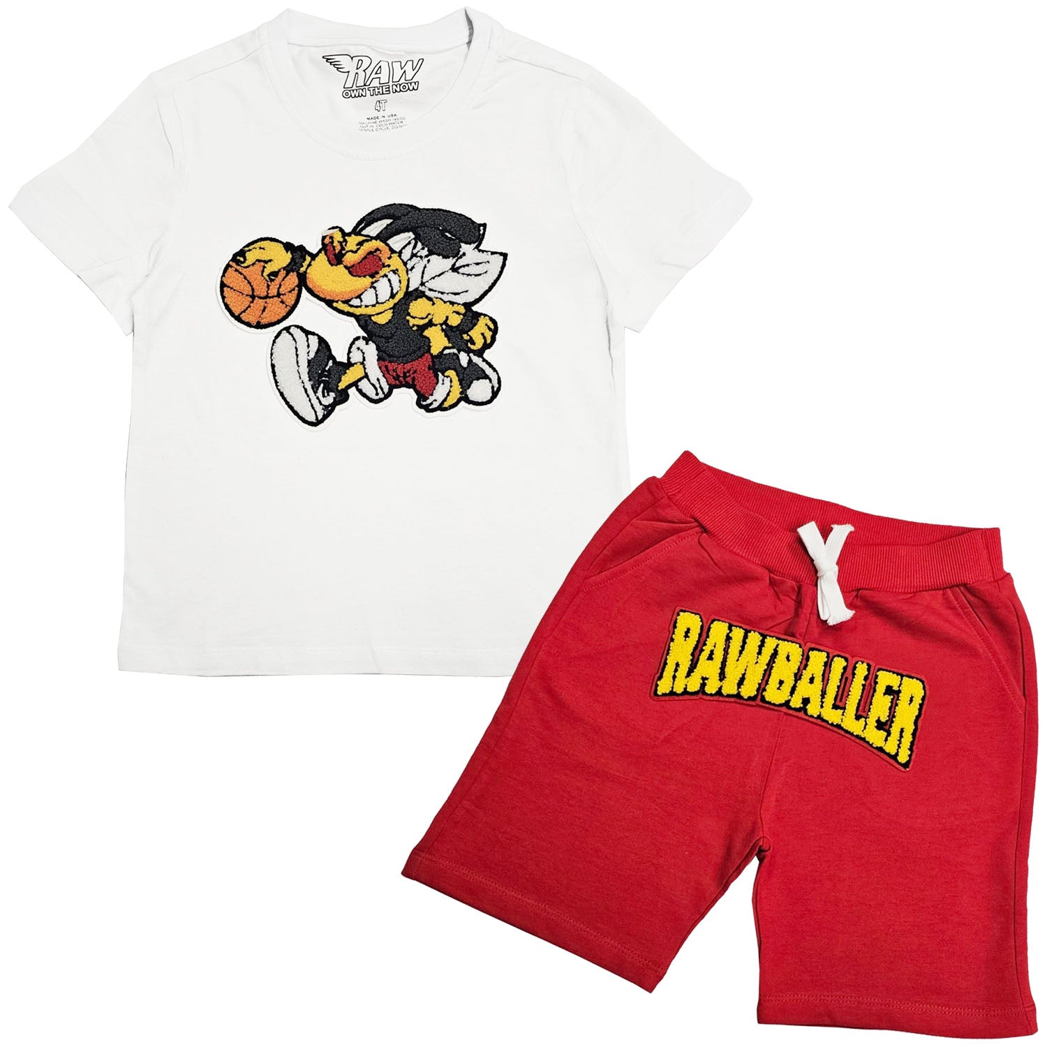 Kids Rawballer Chenille T-Shirts and Cotton Shorts Set - Rawyalty Clothing