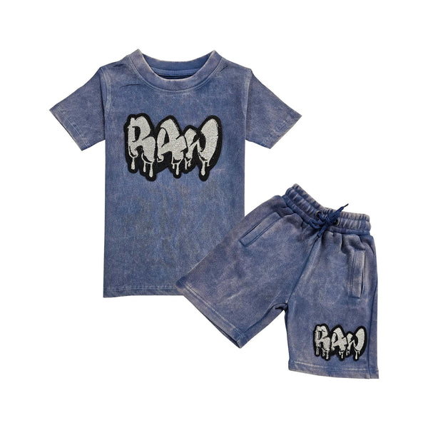 Kids RAW Drip Silver Bling Crew Neck T-Shirt and Cotton Shorts Set - Rawyalty Clothing