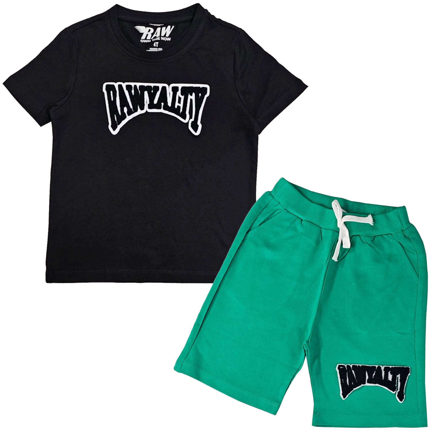 Kids Rawyalty Black Chenille T-Shirts and Cotton Shorts Set - Rawyalty Clothing