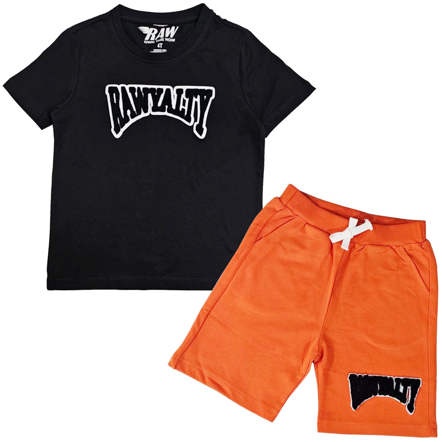 Kids Rawyalty Black Chenille T-Shirts and Cotton Shorts Set - Rawyalty Clothing