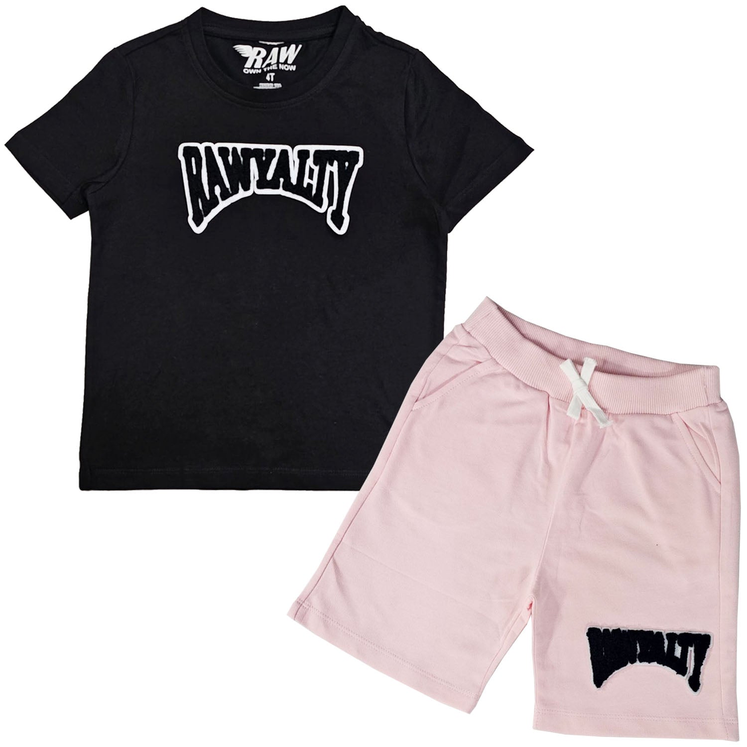 Kids Rawyalty Black Chenille T-Shirts and Cotton Shorts Set - Rawyalty Clothing