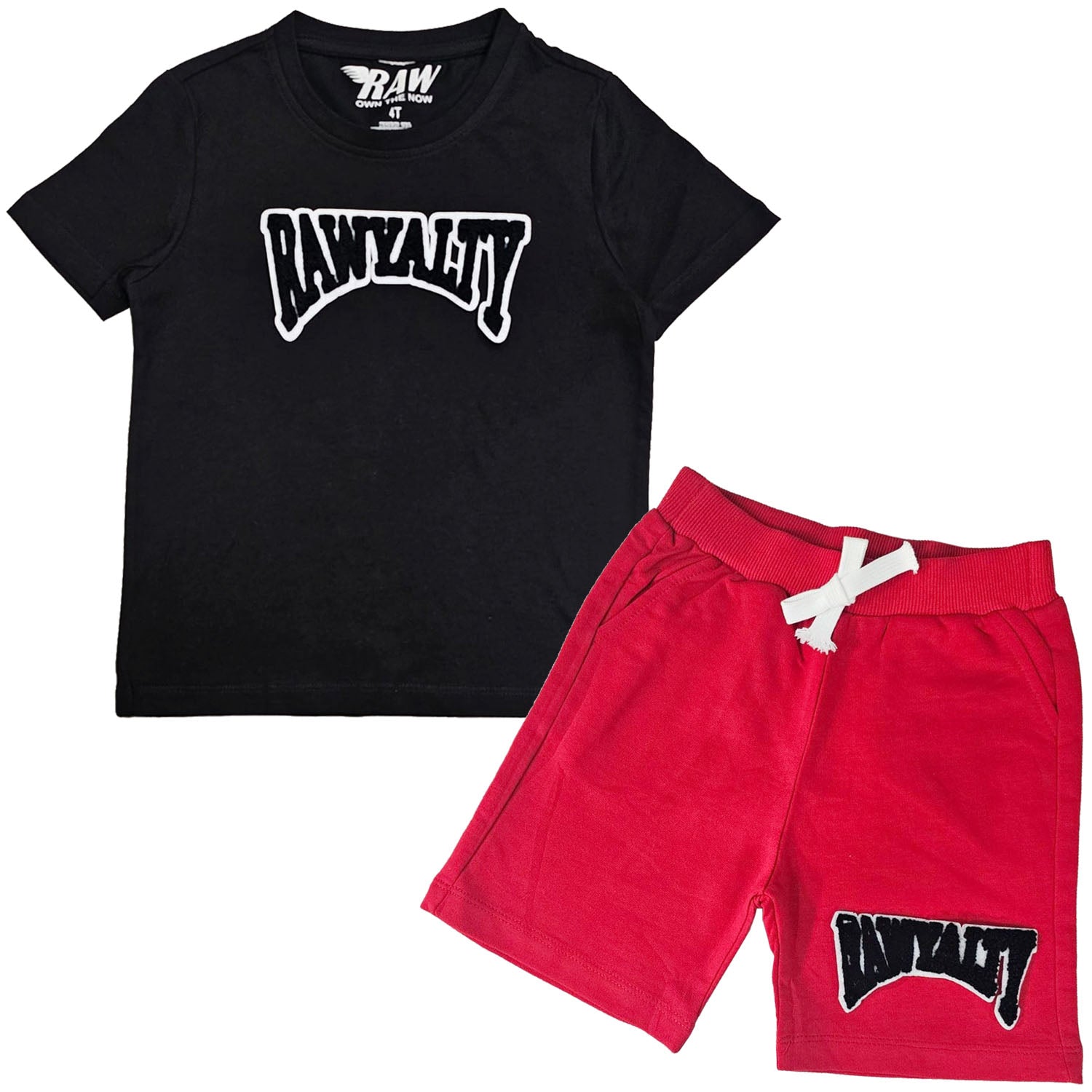 Kids Rawyalty Black Chenille T-Shirts and Cotton Shorts Set - Rawyalty Clothing