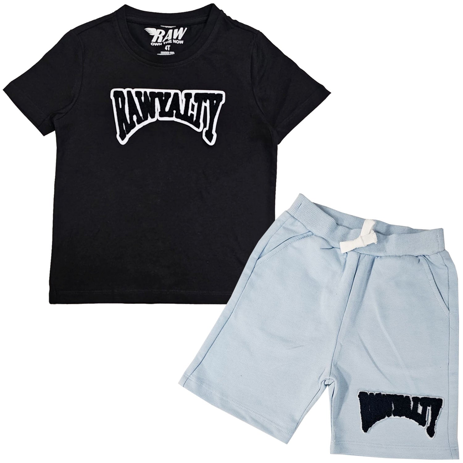 Kids Rawyalty Black Chenille T-Shirts and Cotton Shorts Set - Rawyalty Clothing